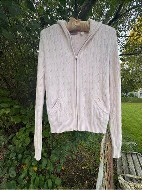 Y2K Acrobat Light Pink Cable-Knit Zip Hoodie Sweater